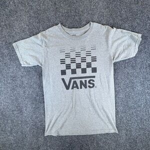 Vans T-Shirt Mens Small Heather Gray Checkerboard Graphic Short Sleeve Casual